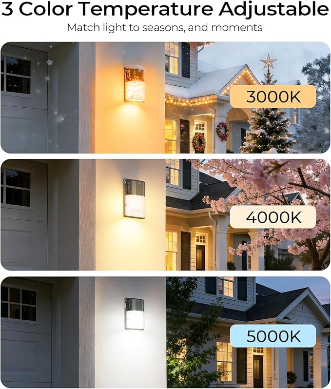 CINOTON 30W 3CCT LED Wall Pack Light with Dusk to Dawn Sensor, 3000K/4000K/5000K Selectable, 3600LM, Outdoor Wall Lights IP65 Waterproof LED Security Flood Lighting for Garage Porch UL-Listed 4 Pack