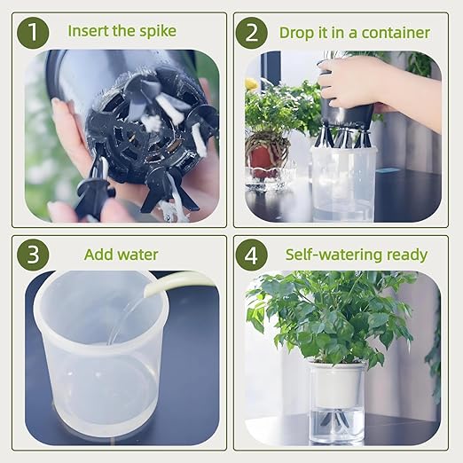 GreenShip 4-Pack Patented Self-Watering Spikes – DIY Plant Watering System for Indoor Plants, Fits Grower Pots, Reuse Containers, Automatic Self-Watering Stakes (Small)
