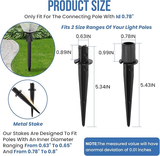 12 Sets Metal Replacement Stakes for Solar Lights, 0.78" x 5.35" Solar Outdoor Ground Spikes for Pathway Lights, Garden Landscape, Yard & Patio Lamps