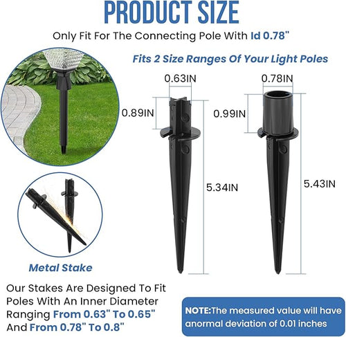 12 Sets Metal Replacement Stakes for Solar Lights, 0.78" x 5.35" Solar Outdoor Ground Spikes for Pathway Lights, Garden Landscape, Yard & Patio Lamps