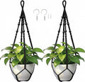 Macrame Plant Hanger, Up to 4-15 inch Pots, Wood Beads Cotton Hanging Planter Holder for Indoor Outdoor Boho Home Decor, 35 Inch, Set of 2 (Black)