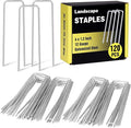 HongWay 120 Pack 4 Inch Landscape Garden Staples, Garden Stakes Galvanized 12 Gauge SOD Ground Stakes Landscaping Fabric Pins Yard Staples for Lawn Turf Hose Irrigation Tubing