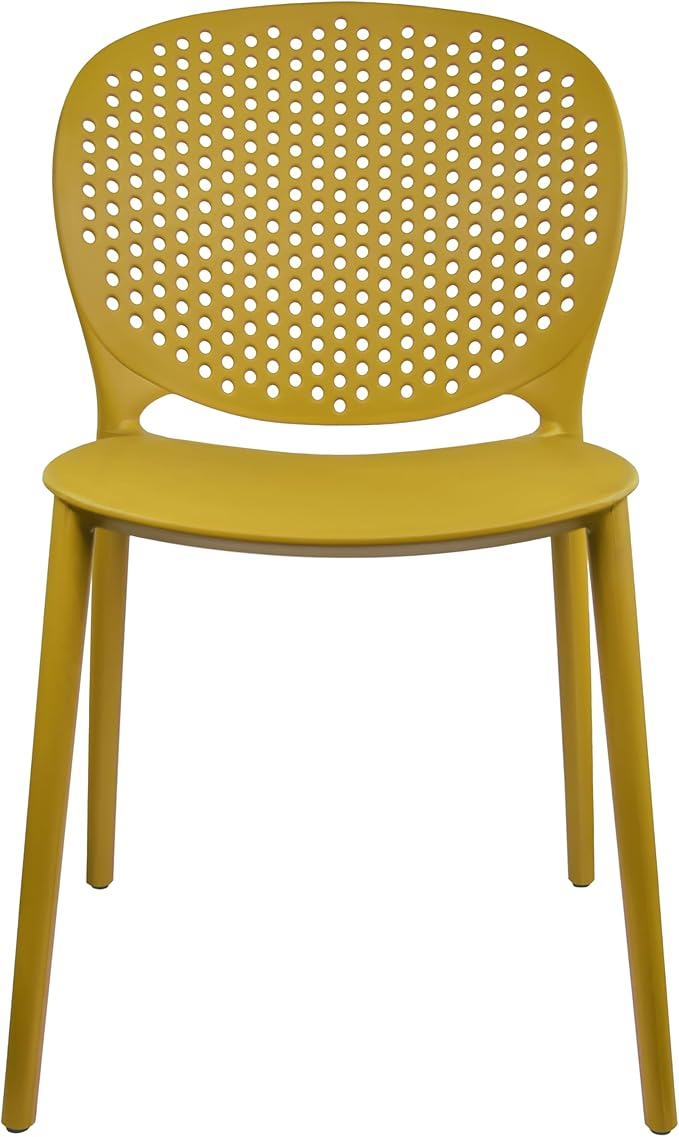 2xhome Set of 2 Patio Dining Chairs | Modern Stackable Outdoor Pool Side Chair | Weather Resistant Plastic for Yard, Porch, Balcony, Kitchen, Yellow
