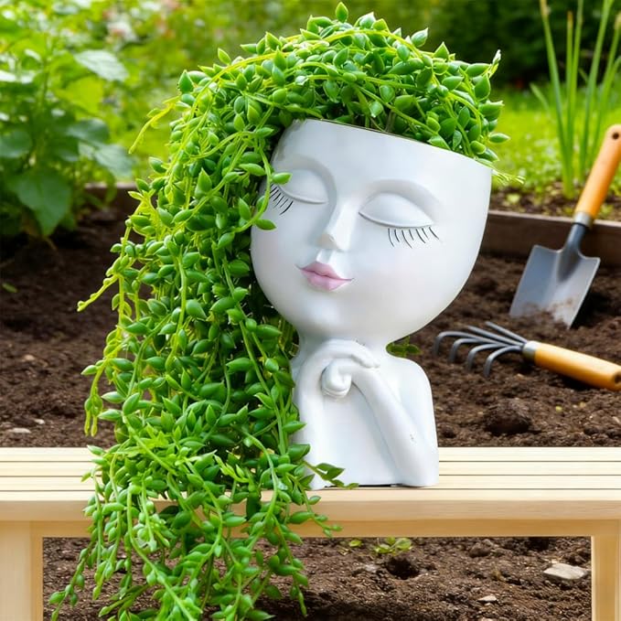 Face Planter, Head Planter, Plant Pots Indoor, Plant Pot for Home Decor, Flower Pots with Drainage, Cute Planters for Women, Succulent Pots, Face Flower Pot(7.2 Inch)