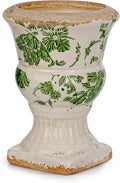 Sungmor Small Ceramic Urn Planter - Green Scroll Floral Pedestal Flower Pot, Decorative Vintage Chinoiserie Style Planters, Tuscan Accent Vase Indoor Outdoor Plant Holder with Drainage