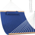 Lazy Daze Hammocks 12 FT Double Quilted Fabric Hammock with Spreader Bar and Detachable Pillow, 450lbs Weight Capacity, Navy Blue