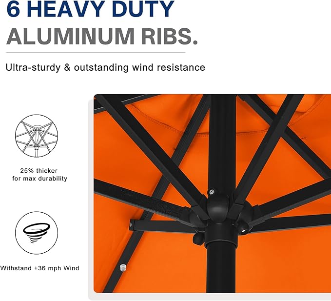 ABCCANOPY Durable Solar Led Patio Umbrellas with 32LED Lights 7.5FT (Orange)