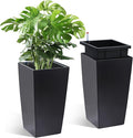 Garvee 16" Tall Planters Set of 2, Outdoor＆Indoor Black Planter Pots, High Front Porch Planter Pots with Drainage Holes＆Water Level Monitor＆Inner Bucket,Black