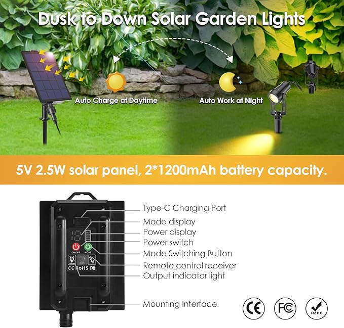 B-right Solar Spot Lights Outdoor, 8 Modes IP65 Waterproof Solar Powered Garden Spotlights 4-in-1 Landscape Lighting Auto On/Off with Remote Solar Uplights for Patio Pathway Tree 2700K Warm White