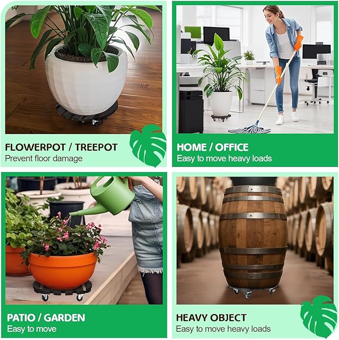 2 Pack Plant Stand with Wheels, Plant Caddies with 360° Lockable Smooth Sliding Wheels Durable Sturdy, Outdoor/Indoor Heavy Duty Rolling Plant Stand for Plant Pot,Flower Pot (11" Black)