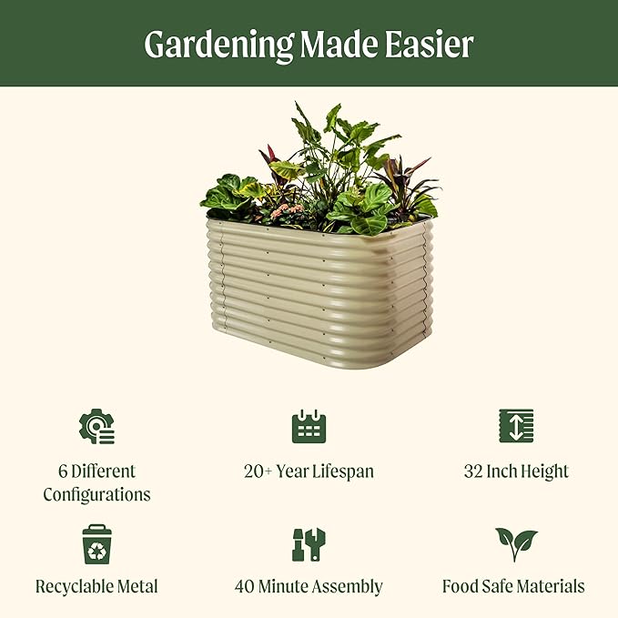 32" Extra Tall Raised Garden Bed Kits, 3.5 x 5 x 2.7ft Raised Planter Box Outdoor, 2 x 6.5 x 2.7ft Deep Root 6 in 1 Modular Metal Raised Beds for Gardening Vegetables Flowers Fruits - Terra Cotta