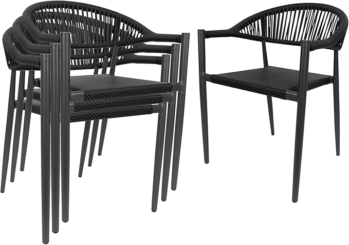 TWT Patio Dining Chairs Outdoor Stackable Dining Chairs for All Weather, Breathable Textilene Garden Outdoor Furniture for Backyard Deck (Black, Set of 4)