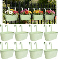 Balcony Hanging Planters Flower Pots, 10" Metal Flower Pots for Outdoor Balcony Rails, Fence Pot Hanging Plant Holders with Detachable Hooks for Garden Patio Yard Decor (Mint Green, 8Pcs)