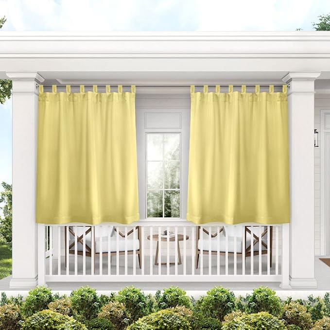 Exclusive Home Cabana Solid Indoor/Outdoor Light Filtering Hook-and-Loop Tab Top Curtain Panel Pair, 54"x63", Sundress