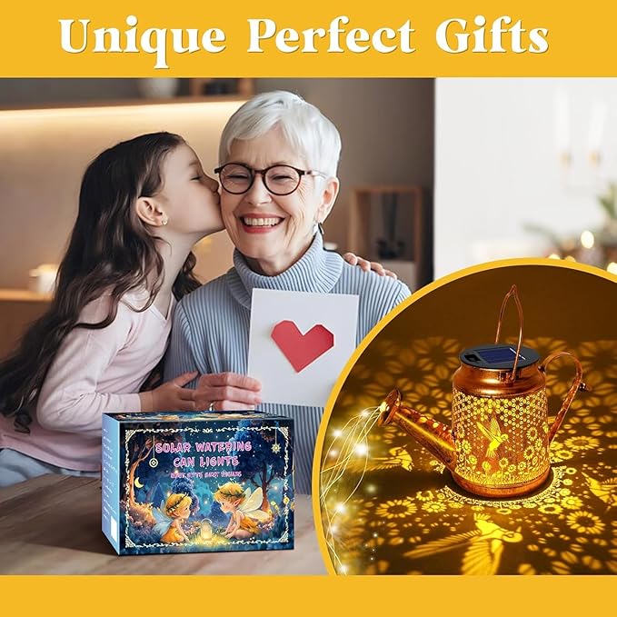 Solar Lanterns Outdoor, Hummingbird Sunflower Watering Can lights, Waterproof Hanging Lanterns, Solar Path Lights, Outside Decoration Gardening Christmas Gifts for Mom Grandma Women with Shepherd Hook