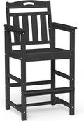 Ciokea Heavy Duty Bar Height Chair, 380lbs Outdoor Adirondack Tall Bar Chair Patio Stool with Arms & High Back, Heavy Duty All-Weather for Balcony, Poolside, Deck and Garden, Black