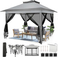COBIZI 11x11 Pop Up Gazebo Canopy Tent Easy Up Outdoor Gazebo Waterproof Upgrade Portable Gazebo with Mosquito Nettings, Double Vented Roof and Carry Bag for Patio Garden Lawn(Gray)