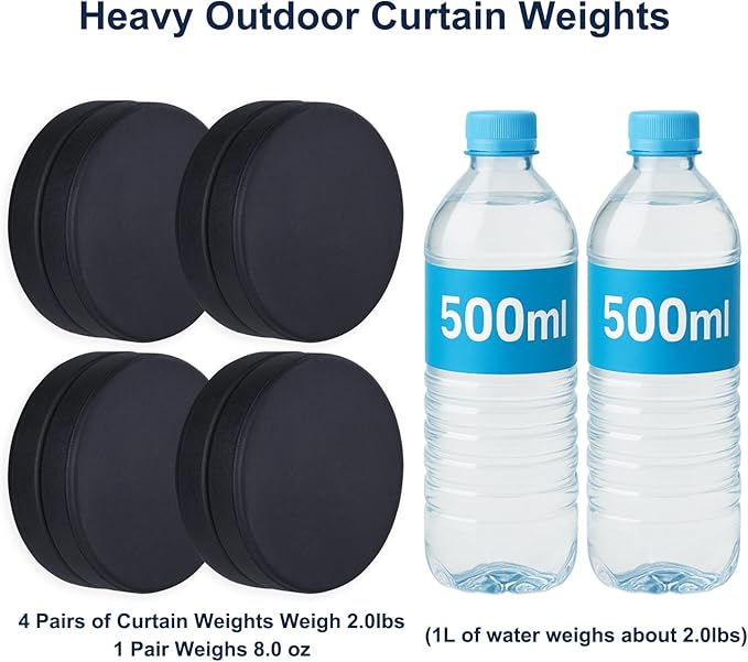 2LB Heavy Duty Outdoor Curtain Weights, Strong Magnetic Gazebo Curtain Weights, Rubber Covered Waterproof Drapery Weight, Prevent Curtain Liner from Blowing Around, Black, 4 Pairs