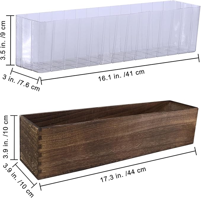 Winlyn Rustic Wooden Planter Box 17.3" L x 3.9" W x 3.9" H Brown Rectangular Planter Decorative Wood Box with Removable Plastic Liner Window Box for Farmhouse Wedding Home Garden Table Centerpiece.