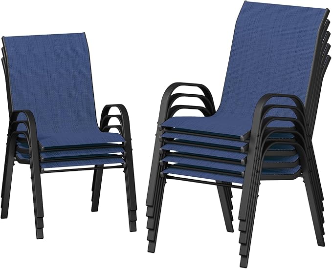 UDPATIO Patio Chairs Set of 8, Stackable Outdoor Dining Chairs with High Back, Breathable Textilene Fabric Outdoor Chair All Weather, 350LBS Capacity for Garden, Backyard (Blue)