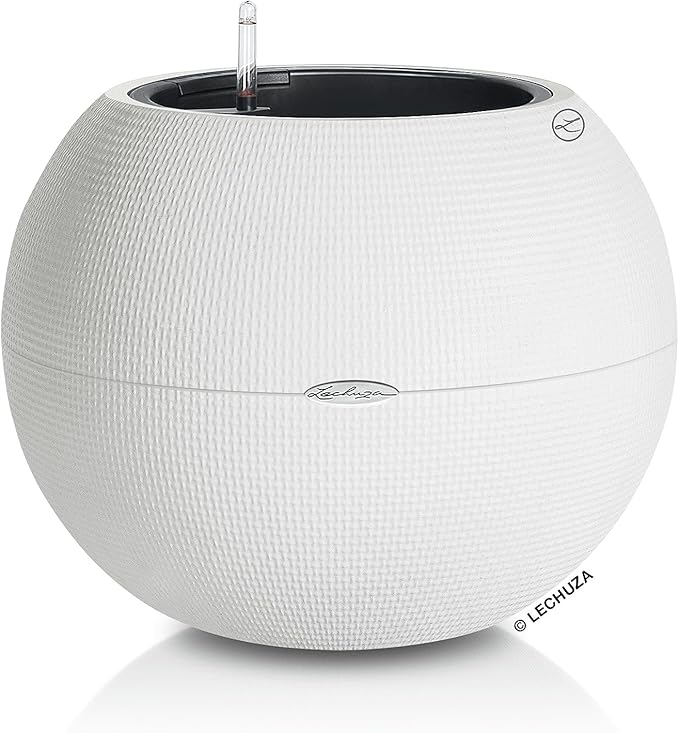 Lechuza Puro Color 50 White, Self-Watering Large Round Planter, D19.7 H15.4 in