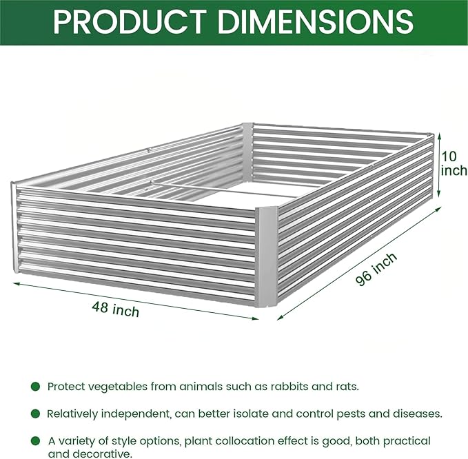 3 Pack 8x4FT Corrugated Galvanized Steel Raised Garden Bed Outdoor, Metal Above Ground Garden Bed for Vegetables and Flowers, Rectangle Raised Beds for Gardening