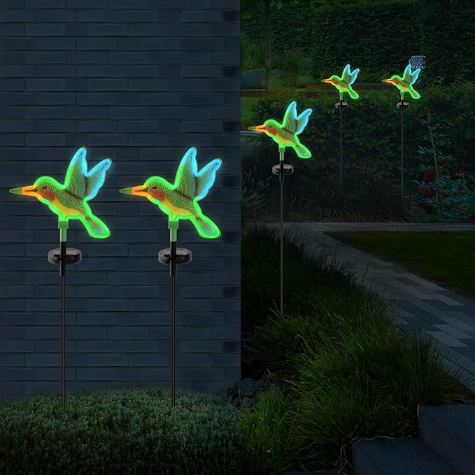 Solar Hummingbird Garden Lights, Halloween Outdoor Lights Decor,LED Hummingbirds Light Outside,Garden Solar Lights, Outdoor Decorations for Yard (2 Pack)