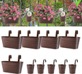 HowRU Metal Iron Flower Pots for Railing Fence Hanging Bucket Pots(5 Pcs) and Hanging Flower Pots Metal Iron Bucket Planter(10 Pcs) (Bronze)