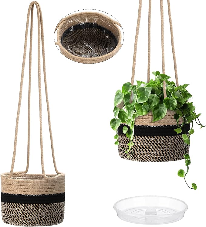 2 Packs Hanging Planter Basket 7.8" Cotton Rope Woven Plant Hangers Indoor Plant Boho Hanger Large Hanging Wall Plants for Outdoor Home Decorations Fence Planters Plant Flower Pots