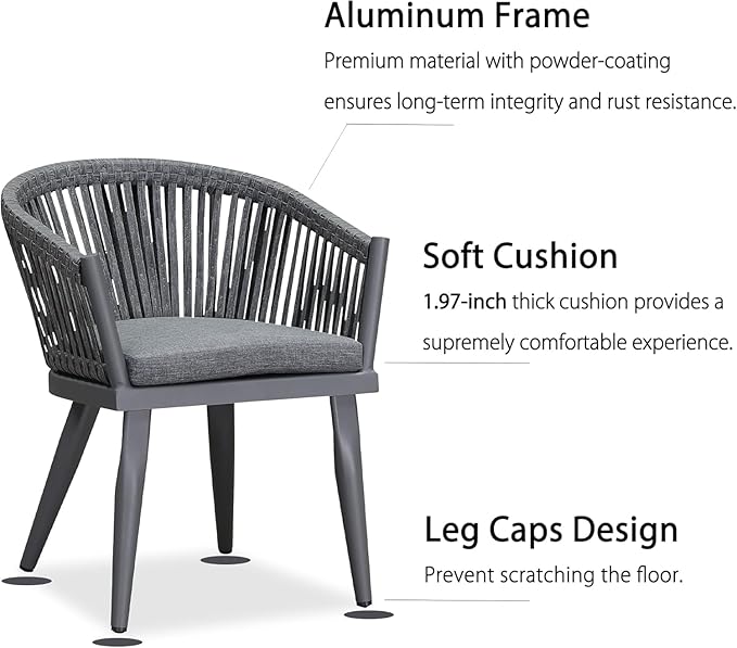 PURPLE LEAF 7 Pieces Longer Outdoor Dining Set with Patio Aluminium Dining Table and Wicker Chairs Modern Furniture Cushions Sets for Backyard Indoor Decor Kitchen Gray