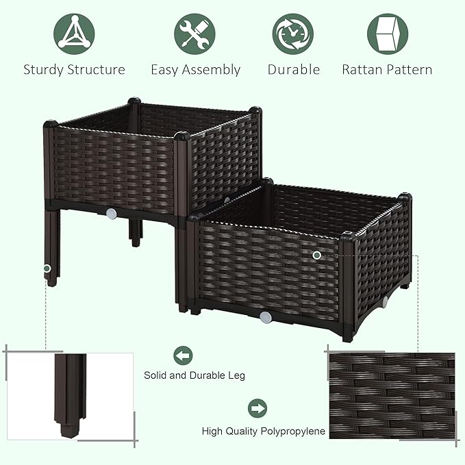 Outsunny 2 Piece Raised Garden Bed with Legs, Planter Box Raised Bed to Grow Flowers, Herbs & Vegetables, Brown