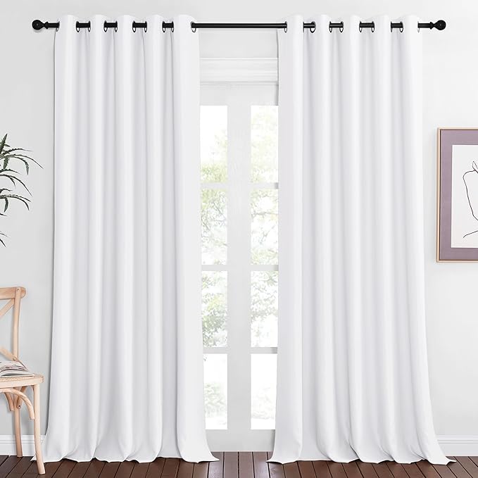 NICETOWN Sliding Door Window Treatment Blackout Patio Door Curtain Panels, Privacy Thermal Drapes for Bedroom Living Room Department with Grommet Top (White, W66 x L110)