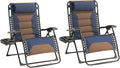 Zero Gravity Chair Set of 2 Oversized Padded Recliner with Adjustable Headrest & Cup Holder - 600D Oxford Folding Lounge Chair for Outdoor Camping, Patio, Poolside (Brown & Blue)