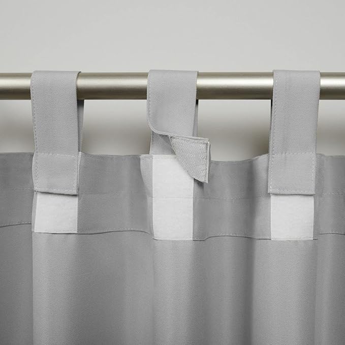 Exclusive Home Cabana Solid Indoor/Outdoor Light Filtering Hook-and-Loop Tab Top Curtain Panel Pair, 54"x63", Cloud Grey