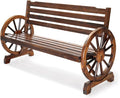 VINGLI Rustic Wooden Wheel Bench Outdoor Bench, Patio Bench Wagon Slatted Seat, Garden Benches for Outdoors 350lbs High Capacity, Weather Resistance (Rustic, 55in)