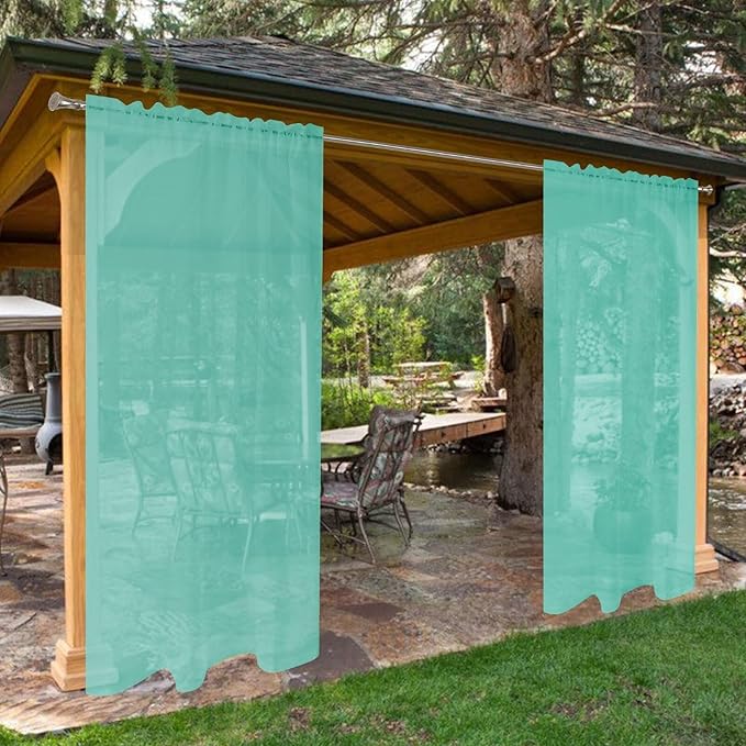 SpaceDresser Waterproof Outdoor Sheer Curtains for Patio - 2 Panels Rod Pocket Indoor Voile Sheer Curtain for Living Room,52W x 84L inch, Turquoise