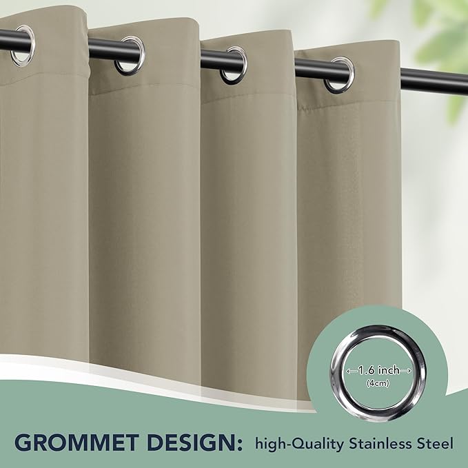 Patio Curtains Outdoor Waterproof - 6 Panels Privacy Weatherproof Outside Curtains with Grommets for Pergola, Gazebo, Porch, Cabana, Balcony, 54 x 95 Inch, Taupe