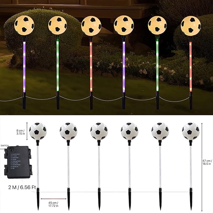 Battery Powered Garden Sports Ball Theme Party Stake Lights Soccer Football LED Landscape Path Lights Indoor/Outdoor Christmas Festival Home Patio Decoration Lamps