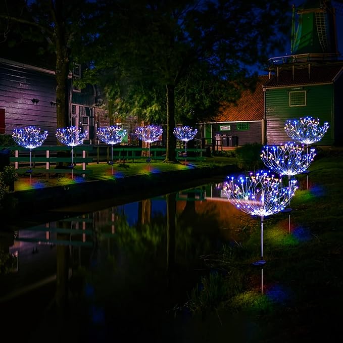 Solar Garden Lights for Outdoor Decor, Waterproof 2 Pack Solar Powered Firework Stake 120 LED Sparklers String Lights for Yard Pathway 4th of July Decorations(Colorful)