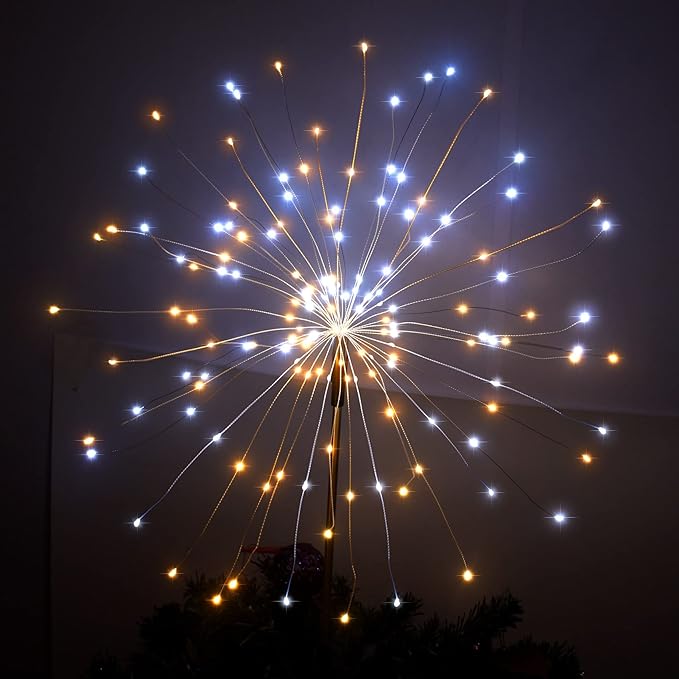 JJGoo Solar Firework Lights, 2 Pack 120 LEDs 2 Lighting Modes Solar Garden Lights Outdoor Waterproof for Yard Patio Walkway Pathway Party Wedding Christmas Decorative - Mixed Color