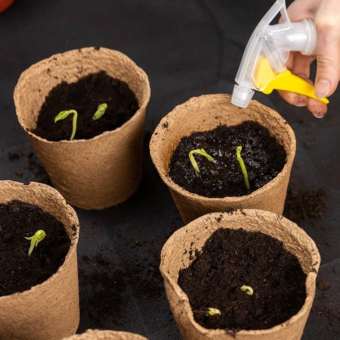 40Pcs 3.15 Inch Peat Pots, Biodegradable Eco-Friendly Round Plant Seedling Starters Kit, Seed Germination Trays with 10 Labels for Flower Vegetable Tomato Saplings & Herb Germination, Khaki