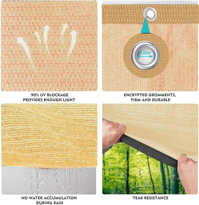 EMERIT 90% Shade Cloth Sun Shade Fabric Privacy Screen Shade Cover for Patio Garden Pergola Shade Cover Canopy with Gromments