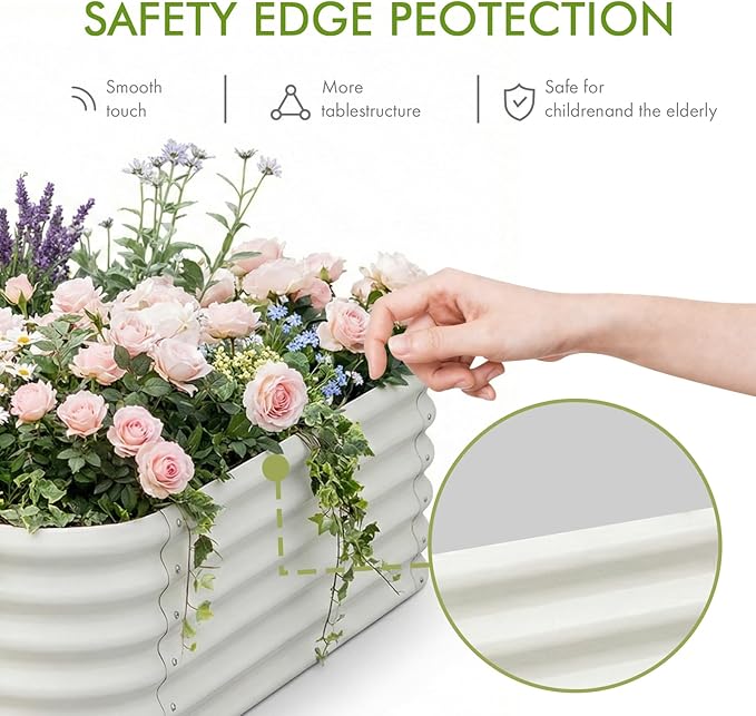 2-Pack 4x1.5ft Galvanized Raised Garden Bed, Outdoor Planter Bed, Metal Planter Box for Gardening and Planting,Milk White