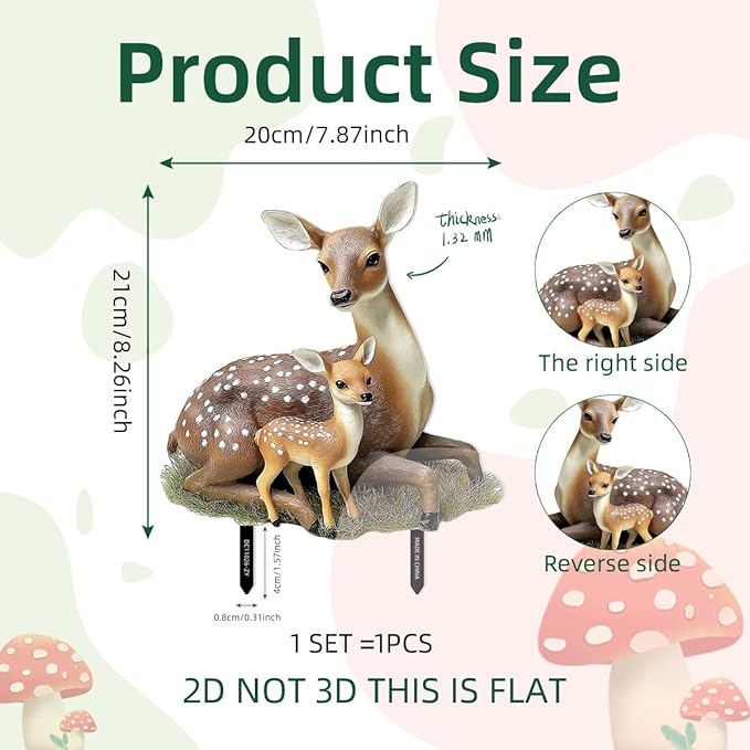 Fairy Garden Stake Decor, Acrylic 2D Garden Fairy Decoration, Fairy Garden Accessories for Outdoor Indoor Yard Lawn Pot Plants (Deer-Garden)