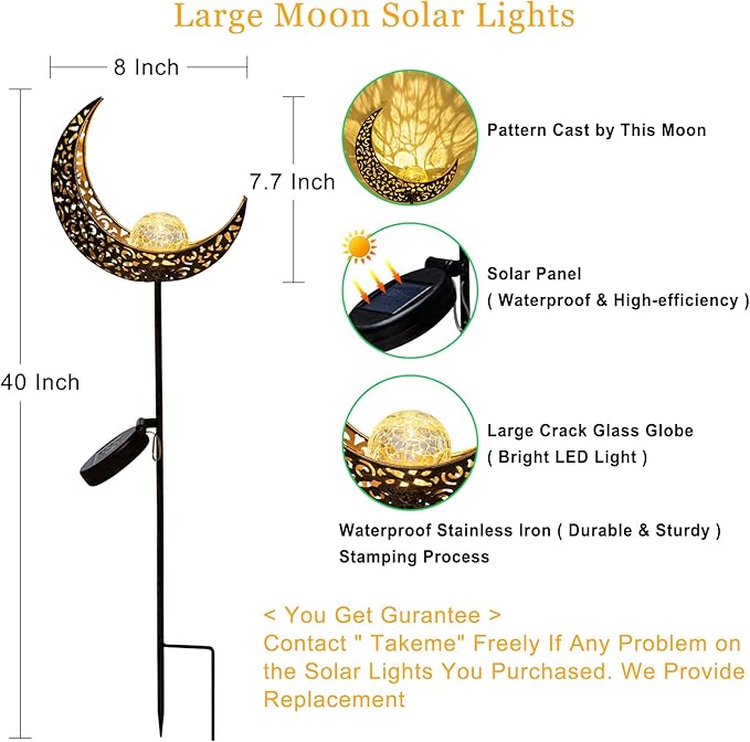 TAKE ME Moon Solar Lights for Women Garden Outdoor Decor Waterproof Metal Solar Stakes Lights for Patio Yard Walkway Lawn Patio Mothers Garden Gifts Mom Wife Grandma