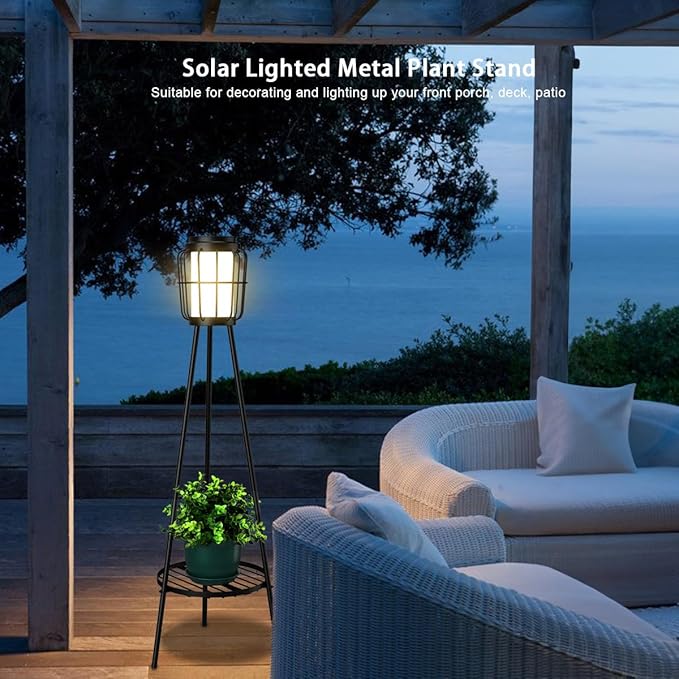 2 Pack Solar Lights with Plant Stand, Outdoor Floor Lamps, Waterproof Solar Powered Floor Lamps for Patio Deck Porch Yard Garden Decor