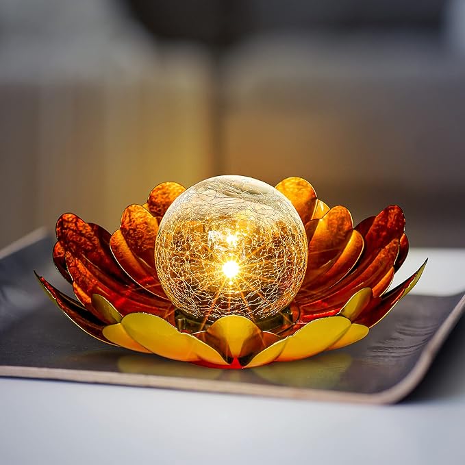 WNP Solar Flower Light Outdoor Christmas Decorative,Garden Solar Powered Lights,Yard Solar Glass Ball Light with Metal Petal for Tabletop Decor Birthday Gift for Her,Christmas Gifts for Women