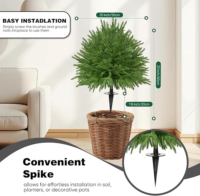 2 Set of 23.6" Artificial Norfolk Tree for Outdoor Front Porch Decor, Boxwood Ball Fake Shrubs UV Resistant Faux Plants for Indoor Outdoor