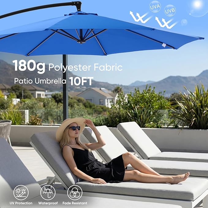 NEWBULIG 10FT Patio Umbrella, Offset Cantilever Outdoor Patio Table Umbrella, UV Protection, Fade Resistant Fabric, Easy Tilt Adjustment for Pool, Deck, Garden, Backyard