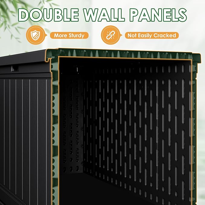 Devoko 260 Gallon Double-Wall Deck Box with Divider, Side Handles, Resin Outdoor Large Storage Box Waterproof and Lockable for Patio Furniture, Garden, Pool (Black, 260 Gallon)